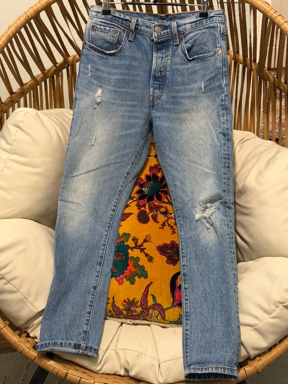 Levi's 501 Skinny Jeans 28x30 Distressed High Rise Button Fly Medium Wash